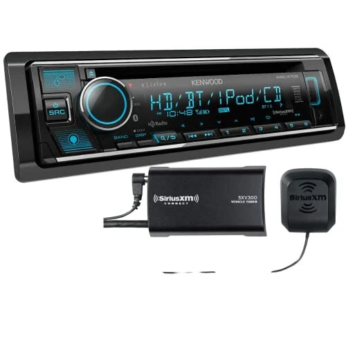 KENWOOD KDC-X705 CD Receiver with Bluetooth, HD Radio, Alexa Built-in Spotify and Pandora Link for iPhone or Android Phones, SiriusXM Read, (3) 5Volt Pre-Outs | Plus SXV300V1 SiriusXM Tuner - Kenwood