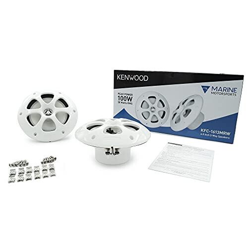 Kenwood KFC-1613MRB/W 6.5 Inch 2 Way Coaxial Waterproof Marine/Motorsports/Car Speakers, Pair, 4 OModazone, 100 Peak Watts (White) - 6