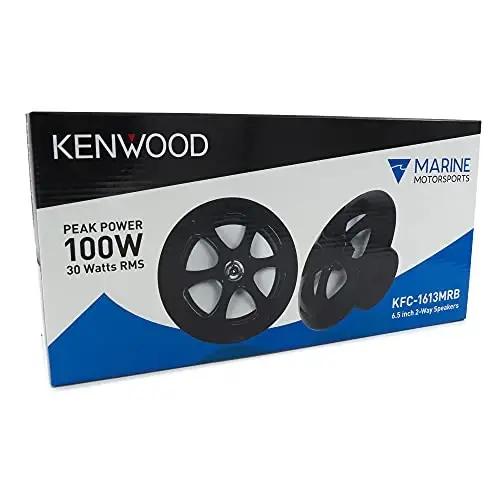 Kenwood KFC-1613MRB/W 6.5 Inch 2 Way Coaxial Waterproof Marine/Motorsports/Car Speakers, Pair, 4 OModazone, 100 Peak Watts (Black) - 6