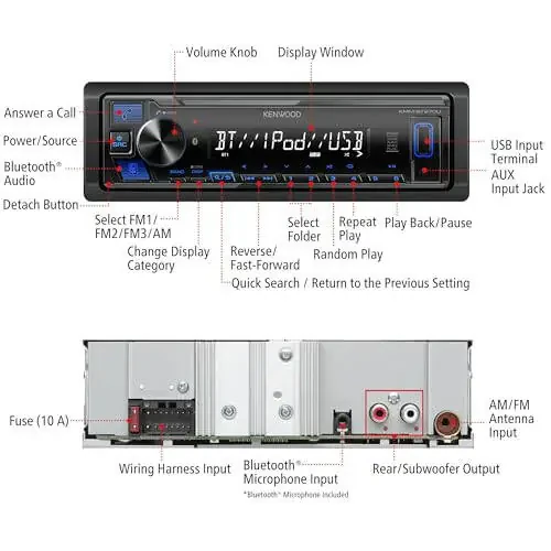KENWOOD KMM-BT270U Bluetooth Raqamli Media Avtomobil Stereo Qabul qiluvchi USB porti bilan - AM/FM radiosi, MP3 pleyer, yuqori kontrastli LCD, olinadigan old panel, bitta DIN, 13 diapazonli EQ - 4