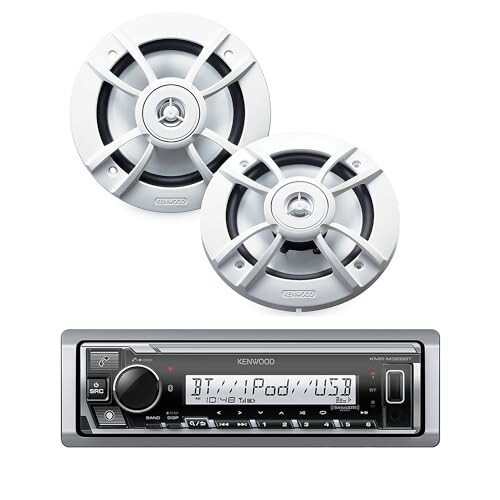 KENWOOD KMR-D382BT Car & Marine Stereo - Single Din, Bluetooth Audio, CD USB MP3, Aux in, AM FM Radio SiriusXM Ready, Weatherproof (Audio Package: Receiver & Speakers) - 1