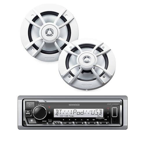 KENWOOD KMR-D382BT Car & Marine Stereo - Single Din, Bluetooth Audio, CD USB MP3, Aux in, AM FM Radio SiriusXM Ready, Weatherproof (Audio Package: Receiver & Speakers) - 1