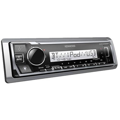 KENWOOD KMR-D382BT Car & Marine Stereo - Single Din, Bluetooth Audio, CD USB MP3, Aux in, AM FM Radio SiriusXM Ready, Weatherproof (Audio Package: Receiver & Speakers) - 3