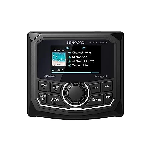 KENWOOD KMR-M300BT Marine Guage Receiver Weatherproof, 2.7 Inch LCD, Built in Amplifer, Bluetooth, Digital Media MP3 Player, No CD Player, USB Port, AM/FM/Weather Band Tuner, Rear Camera Input - Kenwood