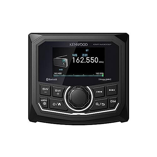 KENWOOD KMR-M300BT Marine Guage Receiver Weatherproof, 2.7 Inch LCD, Built in Amplifer, Bluetooth, Digital Media MP3 Player, No CD Player, USB Port, AM/FM/Weather Band Tuner, Rear Camera Input - 2