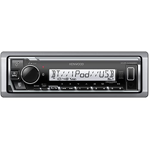 KENWOOD KMR-M332BT Car & Marine Stereo - Single Din, Bluetooth Audio, USB MP3, Aux in, AM FM Radio SiriusXM Ready, Weatherproof, Multi Color Illumination - 1