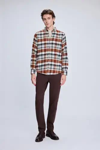 Керамічна рубашка Slim Fit в клітинку з ґудзиками та довгим рукавом - 2