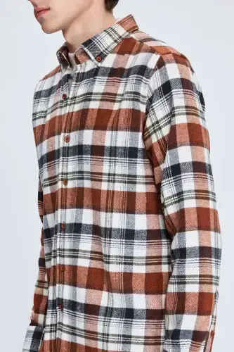 Керамічна рубашка Slim Fit в клітинку з ґудзиками та довгим рукавом - 4