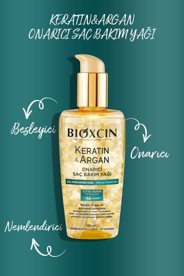 Keratin Argan Besleyici Onarıcı Saç Bakım Yağı 150 ml - Yıpranmış Ve Hassas Saçlar - 24