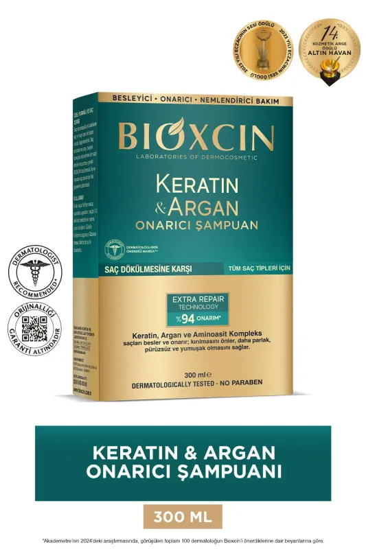Keratin Argan Onarıcı Şampuan – Yıpranmış Saçlar İçin Güçlendirici 300 ml - BIOXCIN