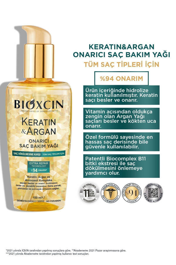 Keratin Argan Oziqlantiruvchi Tiklovchi Soch Parvarish Yog'i 150 ml - Shikastlangan Va Sezgir Sochlar Uchun - 22