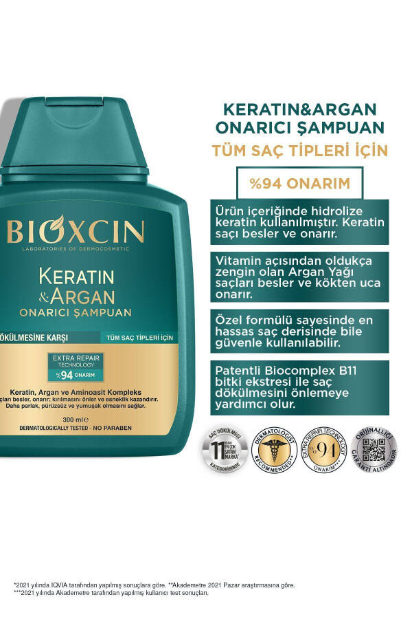 Keratin & Argan Tiklovchi Parvarish Shampo 300 ml - Shikastlangan Va Sezgir Sochlar Uchun - 23