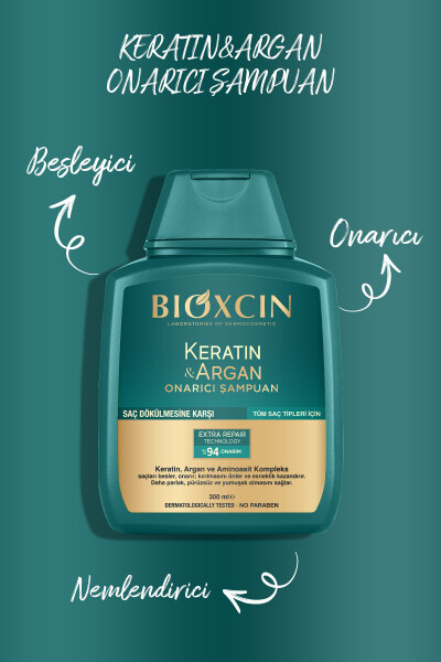 Keratin & Argan Tiklovchi Parvarish Shampo 300 ml - Shikastlangan Va Sezgir Sochlar Uchun - 33