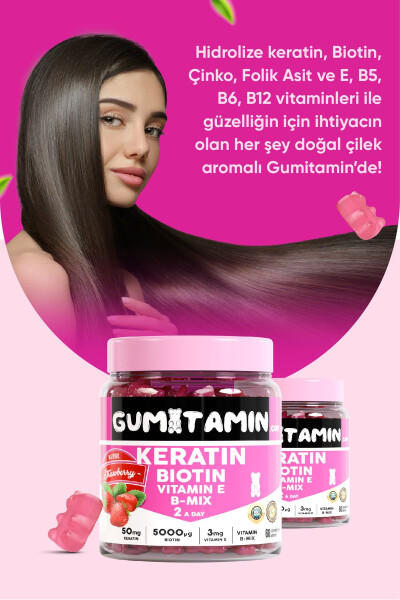 Saç Ve Tırnak Vitamini Gummy, Keratin, Biotin 5000, Folik Asit, Çinko, Vitamin E B12 B5 B6 - 5