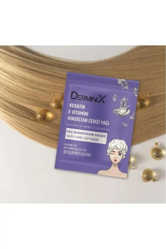 Keratin & E Vitamini & Kokos yog'i bonet soch maskasi - DERMINIX