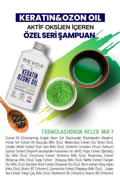 Keratin & Ozon Yog'i Faol Kislorod va E Vitamini Tarkibidagi Qayta Qurish Shampo'ni - 3