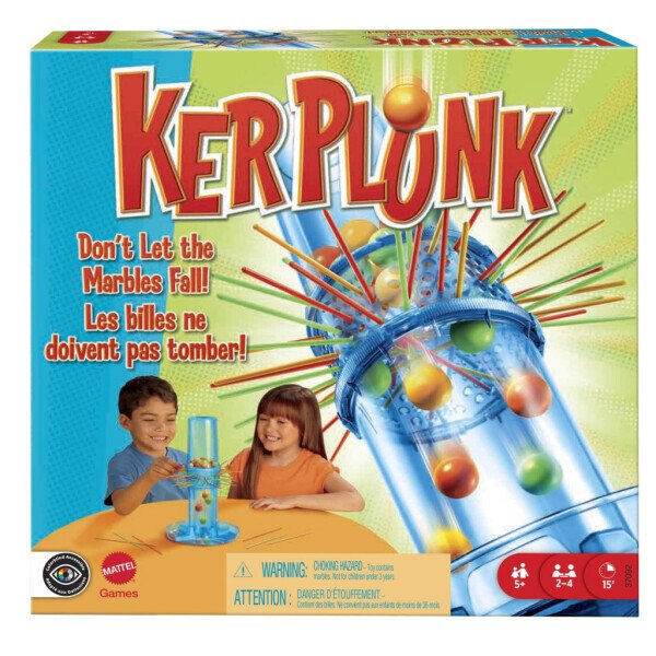 KerPlunk Kids o'yini, bolalar va kattalar uchun oilaviy o'yin, 2-4 o'yinchi uchun oddiy qoidalar bilan. - MATTEL