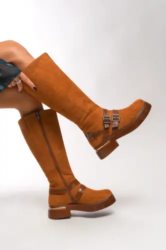 Kerrurth Women's Buckle Detail Boot 00123310 Tan Suede-Tan Suede 