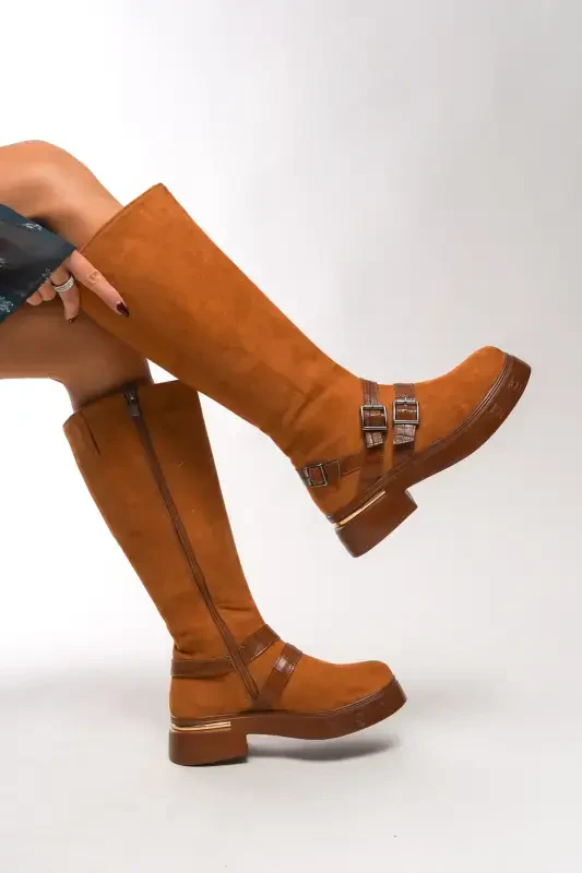 Kerrurth Women's Buckle Detail Boot 00123310 Tan Suede-Tan Suede - RICCON