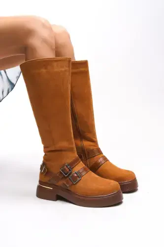 Kerrurth Women's Buckle Detail Boot 00123310 Tan Suede-Tan Suede - 4