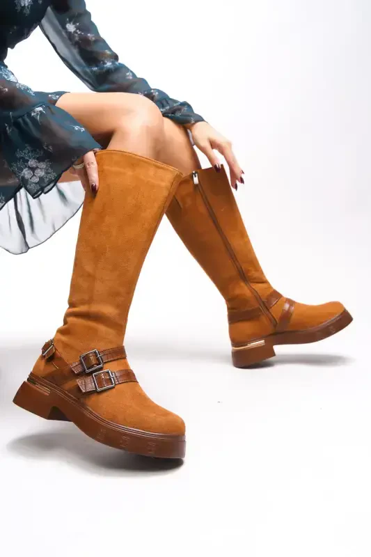 Kerrurth Women's Buckle Detail Boot 00123310 Tan Suede-Tan Suede - 5