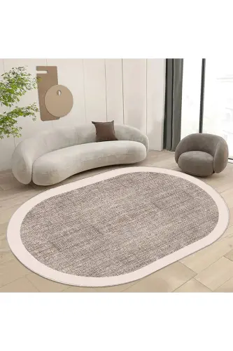 Kesme Halı Desenli Dijital Baskı Yıkanabilir Kaymaz Taban İnce Salon Mutfak Çocuk Halısı Yolluk - Bej-oval 