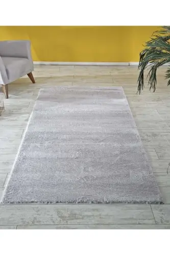 Kesme Yolluk Kaymaz Taban Yumuşak Peluş Halı Açık Gri - Açık Gri 