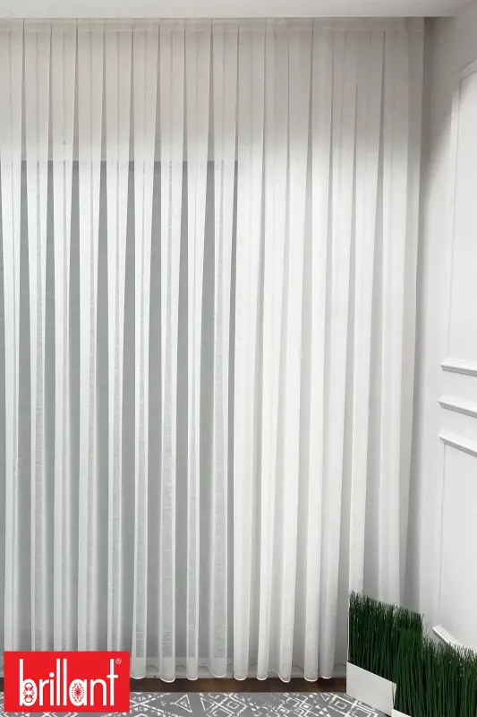 Keten 1/3 Sık Pileli Ütü İstemez Kırışmaz Düz Tül Perde-Ekru - 6