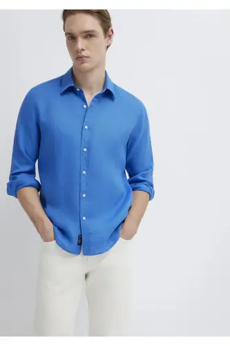 Keten Gömlek Slim Fit / Dar Kesim 0211466-81347 - Mavi-81347 - 2
