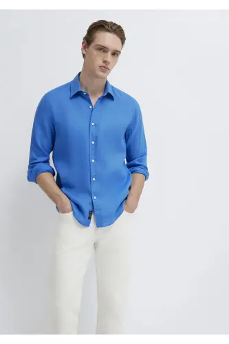 Keten Gömlek Slim Fit / Dar Kesim 0211466-81347 - Mavi-81347 - 3