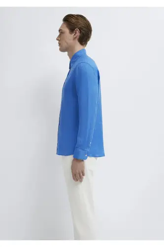 Keten Gömlek Slim Fit / Dar Kesim 0211466-81347 - Mavi-81347 - 5