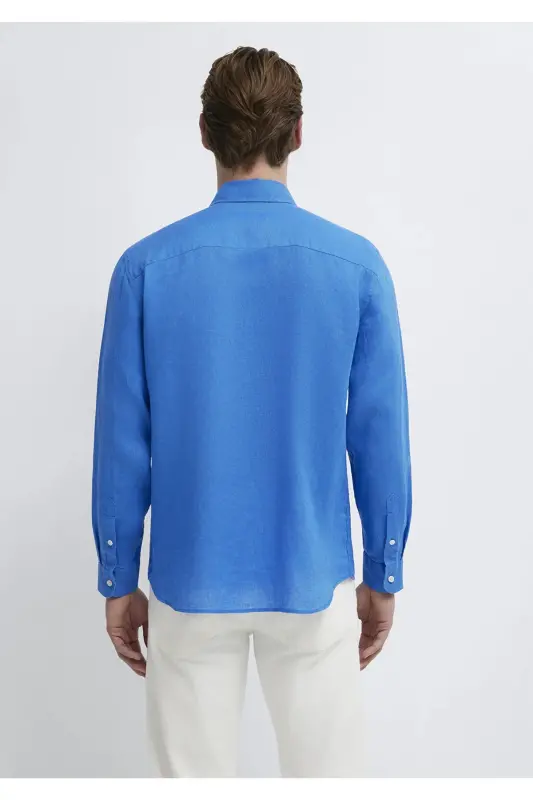 Keten Gömlek Slim Fit / Dar Kesim 0211466-81347 - Mavi-81347 - 6