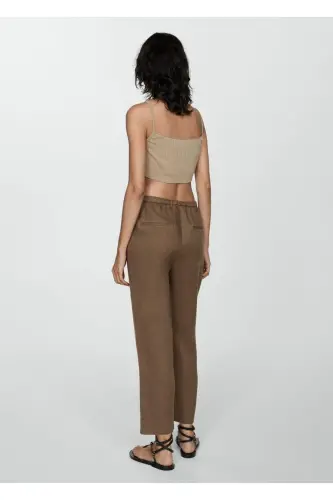 Keten jogger pantolon - Orta Kahverengi - 4