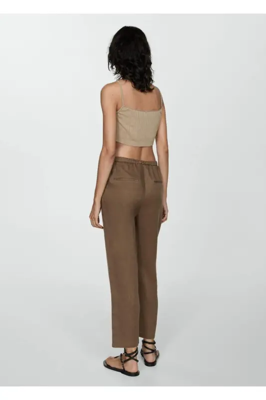 Keten jogger pantolon - Orta Kahverengi - 4