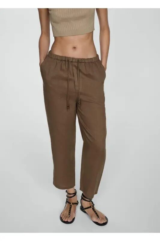 Keten jogger pantolon - Orta Kahverengi - MANGO WOMAN