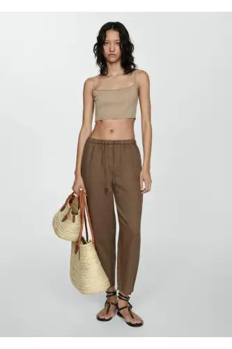 Keten jogger pantolon - Orta Kahverengi - MANGO WOMAN (1)