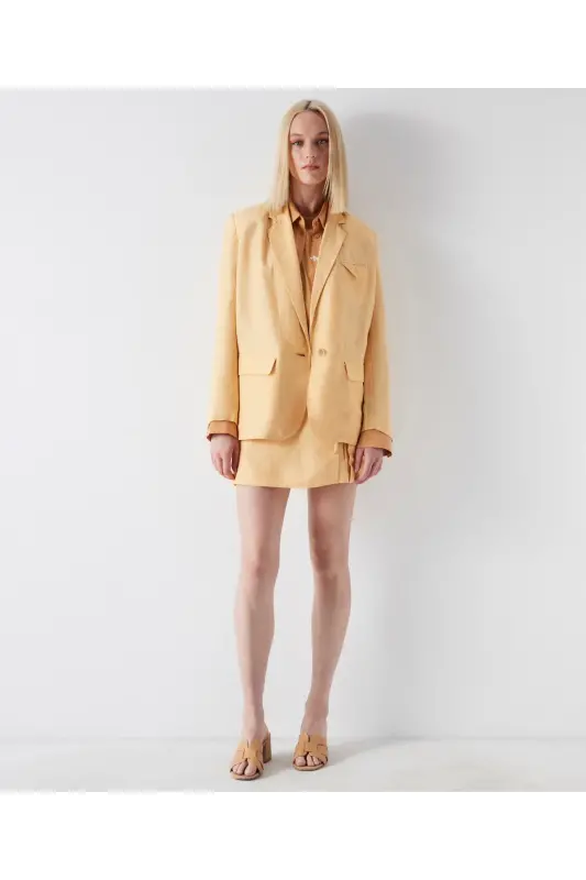 Keten Karışımlı Blazer - Turuncu - 2