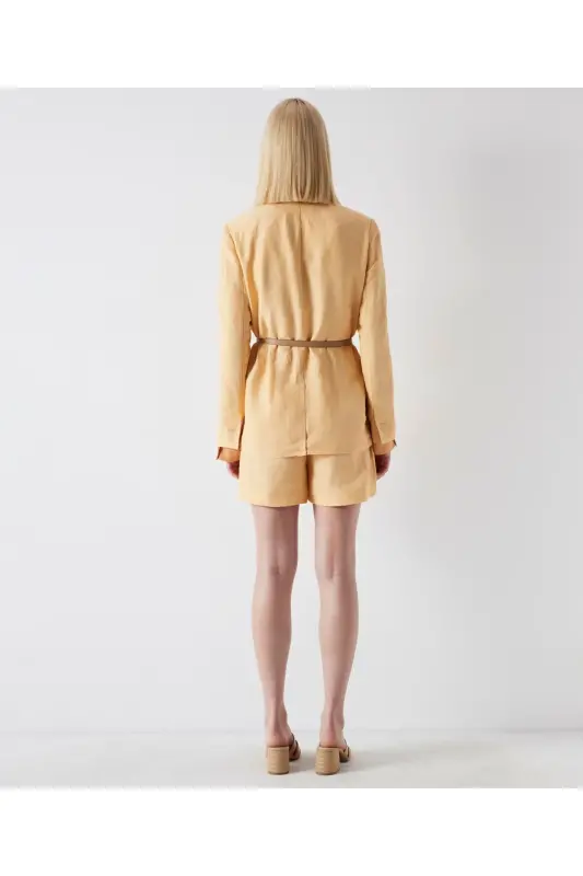 Keten Karışımlı Blazer - Turuncu - 5