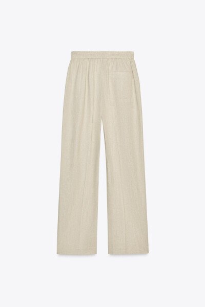 KETEN KARIŞIMLI DÜZ KESİM PANTOLON-Açık bej - 3