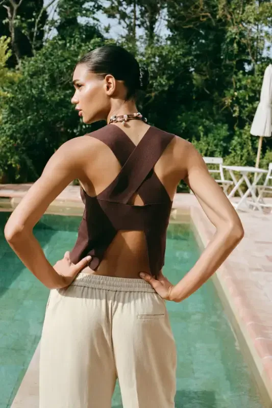 KETEN KARIŞIMLI DÜZ KESİM PANTOLON-Açık bej - 3