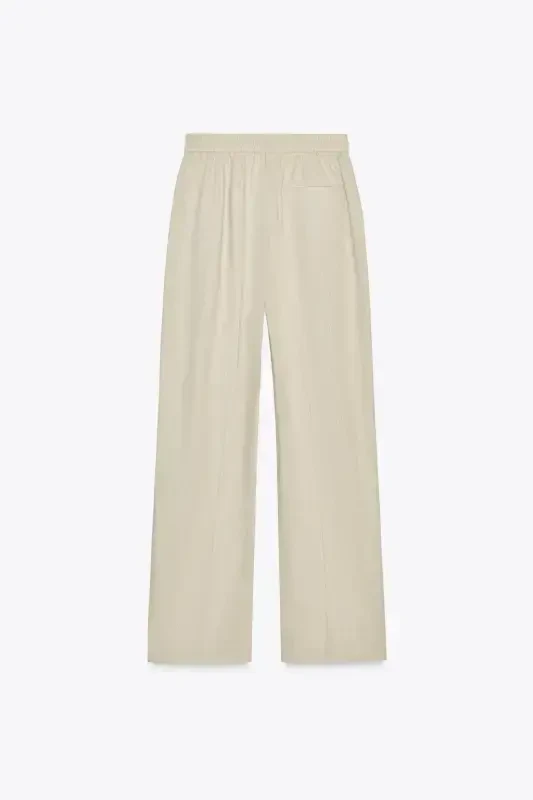 KETEN KARIŞIMLI DÜZ KESİM PANTOLON-Açık bej - 5