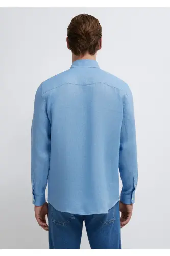 Keten Karışımlı Gömlek Slim Fit / Dar Kesim 0211466-70834-Mavi - 6