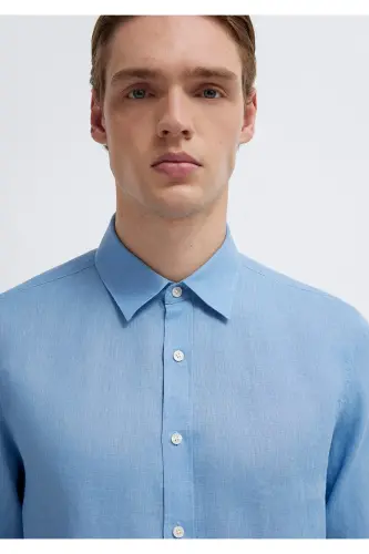 Keten Karışımlı Gömlek Slim Fit / Dar Kesim 0211466-70834-Mavi - 7