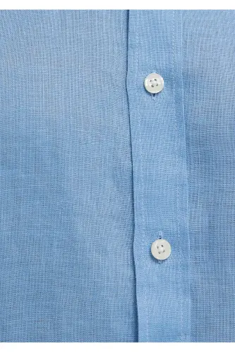 Keten Karışımlı Gömlek Slim Fit / Dar Kesim 0211466-70834-Mavi - 8