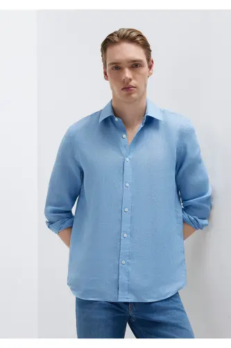 Keten Karışımlı Gömlek Slim Fit / Dar Kesim 0211466-70834-Mavi - MAVI (1)
