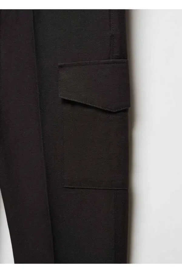 Keten Karışımlı Kargo Pantolon-Siyah - 1