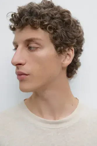 Keten karışımlı kısa kollu t-shirt-BEJ - MASSIMO DUTTI (1)