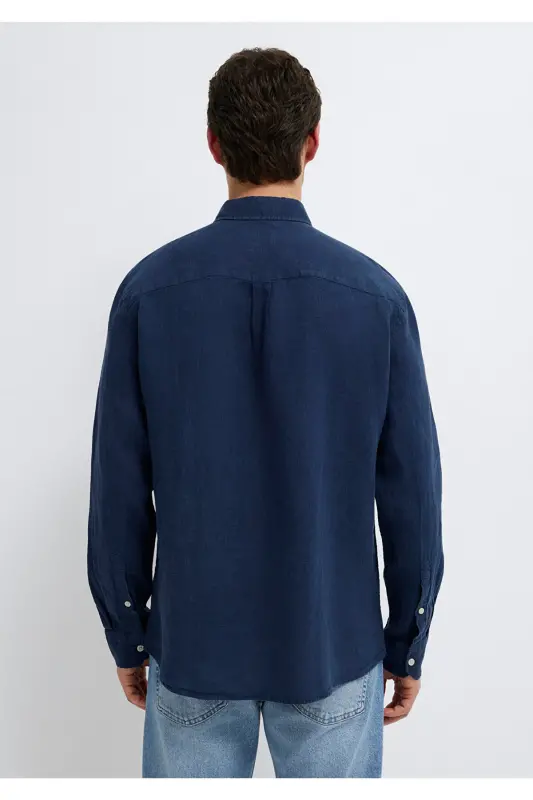 Keten Karışımlı Lacivert Gömlek Regular Fit / Normal Kesim 0211472-82318-Lacivert - 5