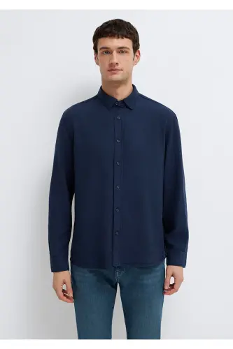 Keten Karışımlı Lacivert Tencel TM Liyosel Gömlek Regular Fit / Normal Kesim 0211482-70490-Lacivert - 3