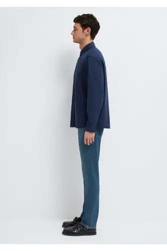 Keten Karışımlı Lacivert Tencel TM Liyosel Gömlek Regular Fit / Normal Kesim 0211482-70490-Lacivert - 4